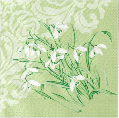 Produktbild von Sovie HORECA Serviette Melanie in Grün aus Tissue Deluxe®, 4-lagig, 40 x 40 cm, 50 Stück - Floral Blumen Schneeglöckchen