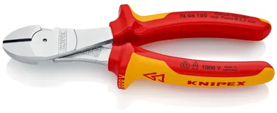 Image de Pince coupante latérale Knipex « Kraft » 180 mm, e VDE, isolée, chromée, rouge/jaune, 1 pièce.