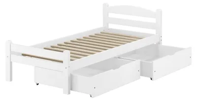 Produktbild von Weißes Einzelbett Buche massiv 80x200 Bettgestell und wählbare Ausstattung V-60.45-08WRollrost und Doppelbettkasten inkl.