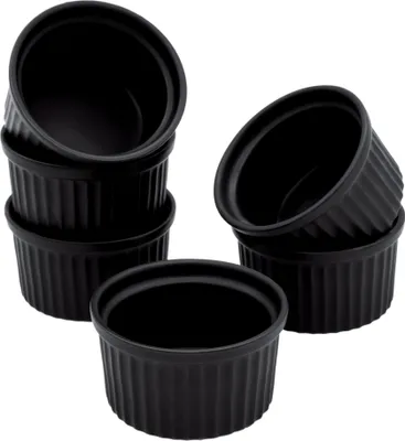 Produktbild von Porzellan Creme Brulee Schälchen klein - 200 ml / 6er Set - Ofen Soufflé Schalen schwarz - Dessertschälchen Servierschale Förmchen klassisch für Dessert Muffins Pasteten Mini Auflaufform
