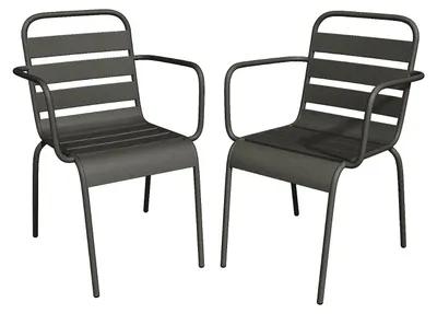 Produktbild von Set aus 2 stapelbaren Gartenstühlen aus Metall – Dunkelgrau – MIRMANDE