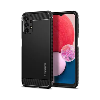 A black phone case is shown next to a smartphone.
