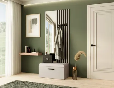 Produktbild von Garderobe MARGARET II , Farbe: Kaschmir + Schwarze Lamellen + Hellbeige, mit Spiegel