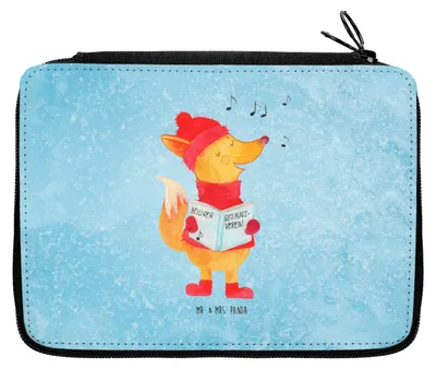 Produktbild von Mr. & Mrs. Panda Bleistiftetui Fuchs Sänger - Eisblau - Geschenk, Federtasche, Federmappe, Winter, Mäppchen, Schulmäppchen, Weihnachten, Heiligabend, Singen