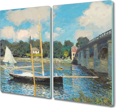 Produktbild von Coloray Schneidebrett Herdabdeckplatte 2x30x52 cm Kochplattenabdeckung Küchenbrett Hackbrett - Brücke Fluss Boote Monet