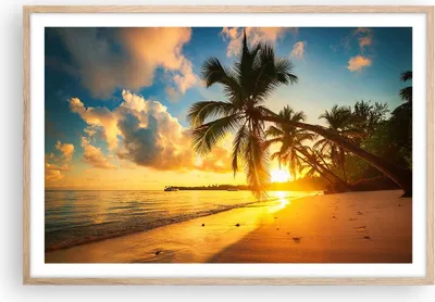 Produktbild von Gerahmtes Poster - Rahmen in heller Eiche - Meer Strand Palme - 91,5x61 cm - Wand Bild - Wanddeko - Wandbilder - Wandposter - Bilderrahmen - Bilder - Kunstdruck - Wandbild - P2NAA91x61-3922