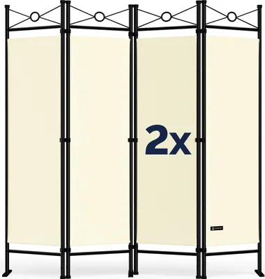 Image de Deuba Set de 2 Paravent Lucca Crème 180x163cm séparateur de pièces brise-vue lavable polyvalent