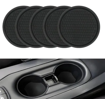 Image de 5 supports de gobelets pour voiture - en silicone antidérapant - noirs