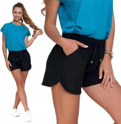 Produktbild von Damen Shorts Jogginghose Shorts Schwarz Gebunden Bequem MORAJ XXL
