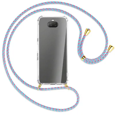 Produktbild von Handykette Backcover-Schutzhülle mit Band (Metall goldfarben) für Sony Xperia 10 Plus - pink/mint