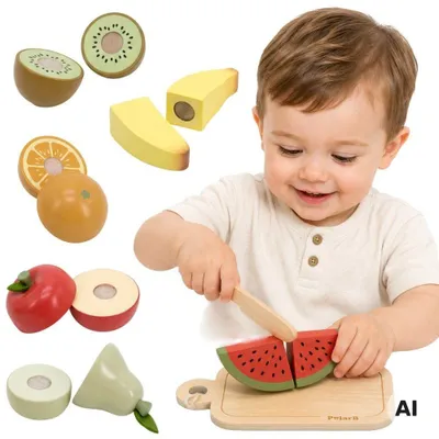 Image de Viga Planche à découper les fruits en bois Couteau Polarb Jouet éducatif