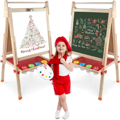 Immagine prodotto di Lavagna per bambini, lavagna a doppia faccia per bambini, magnetica, lavagna in legno bianco e nero con accessori, giocattolo educativo, regali per bambini