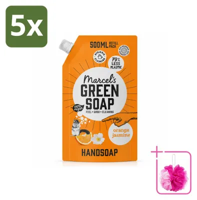Zdjęcie produktu dla 5 sztuk, uzupełniacze do mydła w płynie do rąk "Marcel's Green Soap" - pomarańcza i jaśmin - 500 ml - zestaw ekonomiczny