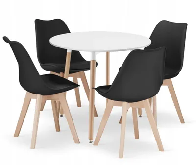 Produktbild von Runder Tisch Set KAMI 80 weiß + 4 Stühle MARK schwarz