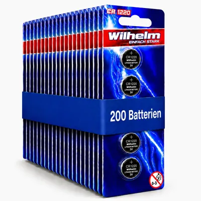 Produktbild von 200 x CR1220 WILHELM Blister Lithium Knopfzelle 3V 40mAh ø12x2,0mm Batterie DL1220, KI-generiertes Bild