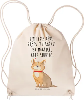 Produktbild von Mr. & Mrs. Panda Beutel Hund Glück - Transparent - Geschenk, Liebe, gym rucksack, wander, Corgie, Sprüche, Stoffbeutel, Turnbeutel, Spruch, Herz, tasche