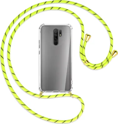 Produktbild von Handykette Backcover-Schutzhülle mit Band (Metall goldfarben) für Xiaomi Redmi 9 - neongelb