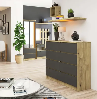 Obrázek produktu pro Komoda, příborník z dubu Artisan a grafitově šedé (Š:120 / V:99 / H:40) mnoho barev a velikostí