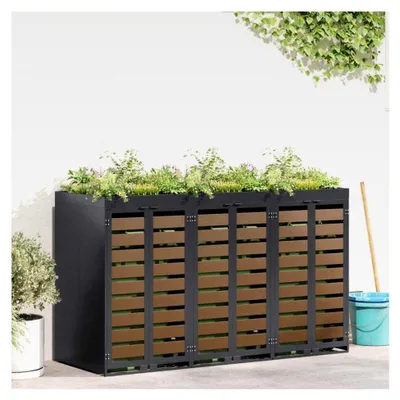 Produktbild von Mülltonnenbox 3er 240L 120L Edelstahl mit Pflanzdach Anthrazit