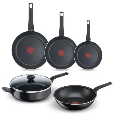 Produktbild von Tefal Easy Cook & Clean Pfannenset, Bratpfannen 20/24/28 cm, Wokpfanne 28 cm, Schmorpfanne 28 cm, Nicht für Induktion geeignet, Antihaftbeschicht