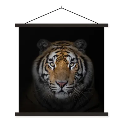 Produktbild von MuchoWow® Textilposter Tiger - Wildtiere - Porträt - Schwarz - Tiere 90x90 cm mit schwarzem Rahmen - Magnetisches