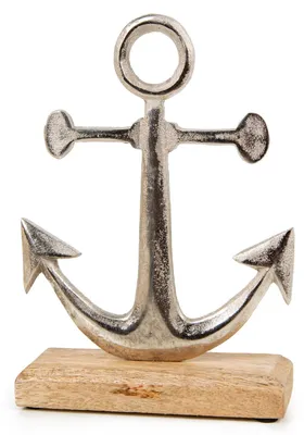 Produktbild von Anker Figur zum Hinstellen aus Metall & Holz - als maritime Deko Geschenk