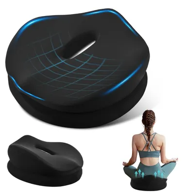 Produktbild von Orthopädisches Sitzkissen aus Memory-Schaum, ergonomisches Sitzkissen für Bürostühle, Steißbeinstütze für Auto, Sofa, Büro und Rollstuhl (schwarz)