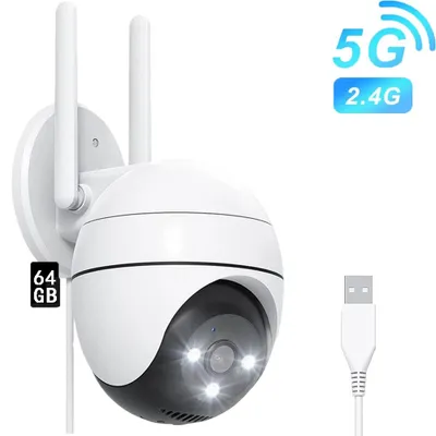 Produktbild von 2K 3MP 2,4GHz Überwachungskamera Aussen WLAN Kamera Überwachung 360° PTZ 64GB