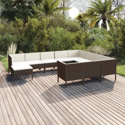 Produktbild von 11-tlg. Garten-Lounge-Set mit Auflagen Poly Rattan Braun , Gartenmöbel-Sets Design 2024