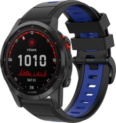 Produktbild von Strap-it Garmin Fenix 7x Sportschnallenband (Schwarz/Blau)
