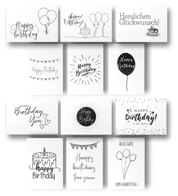 Immagine prodotto di Set di 12 biglietti di auguri per compleanno, formato A6, con buste incluse