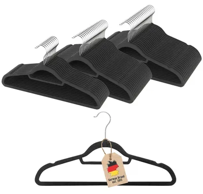 Samt-Kleiderbügel 50er Set, 43,5 cm, rutschfest, schwarz