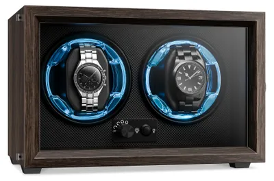 Produktbild von Klarstein Uhrenbeweger für Automatikuhren, Automatik-Uhrenbeweger für 2 Uhren, Automatikuhr Uhrenbeweger mit Acryl-Tür, Automatischer Uhrenbeweger, Blaue LEDs, Watch Winder mit 4 TPD Einstellungen
