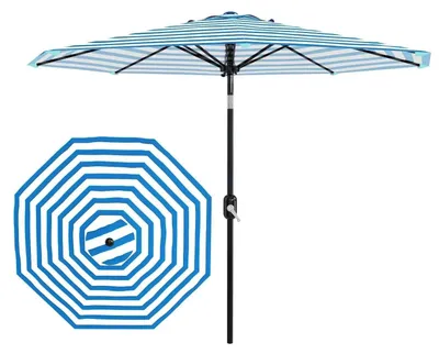 Produktbild von Sonnenschirm - Gartenschirm - 270 cm Durchmesser - UV-Schutz - Wasserdicht - Handkurbel & Neigbar - Windstabil - Blau Weiß Gestreift