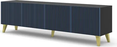 Produktbild von TV skrinka RAVENNA F 200 cm 4D rám ČIERNY MAT / TMAVÉ MODRÁ nízka skriňa s kovovými nohami stojaca TV stojan moderný loft TV stolík.