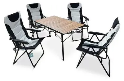 Produktbild von 5-tlg. Gartenset Sitzgruppe – Klapptisch ca. 117x70 cm Holzoptik + 4 Hochlehner Schwarz/Weiß