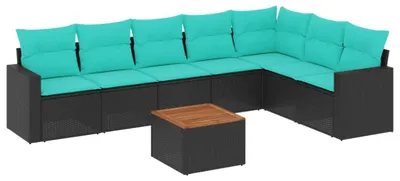 Productafbeelding van vidaXL 8-delige tuinmeubelset met kussens, zwart, polyrotan