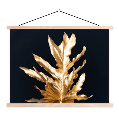 Produktbild von MuchoWow® Textilposter Blätter - Gold - Herbst - Natur - Luxus 40x30 cm mit holzfarbenen Rahmen - Bilder
