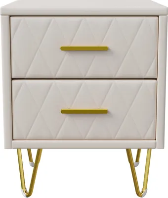 Produktbild von Fortuna Lai 2er Set Nachttisch Beige Polyurethan– Moderner Nachttisch mit 2 Schubladen, Polster-Design & Goldmetallfüßen, Beistellschrank für Schlafzimmer