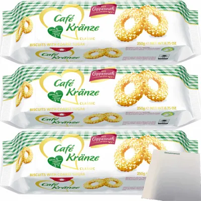 Produktbild von Coppenrath Cafe Kränze Mürbgebäck mit Hagelzucker 3er Pack (3x250g Packung) + usy Block