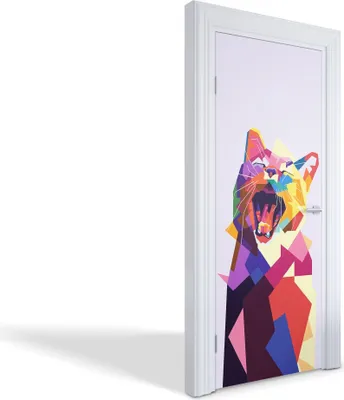 Produktbild von Türdeko Aufkleber Selbstklebende Wandsticker Personalisiert - Bunte brüllende Katze - 85 x 205 cm