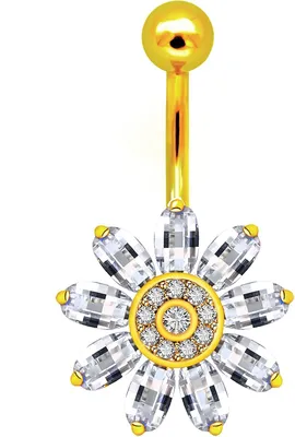 Produktbild von Karisma Titan G23 Bauchnabelpiercing Banana Blume Zirkonia - Weiss - Gold