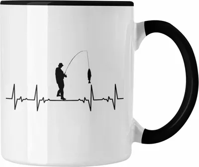 Produktbild von Trendation - Angeln Herzschlag Tasse Geschenkidee Fischer Fischen Lustiger Spruch zum Angeln (Schwarz)