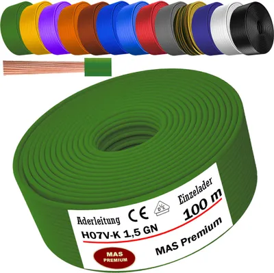 Produktbild von 100m Aderleitung H07 V-K GN 1x1,5 mm² Grün Einzelader flexibel