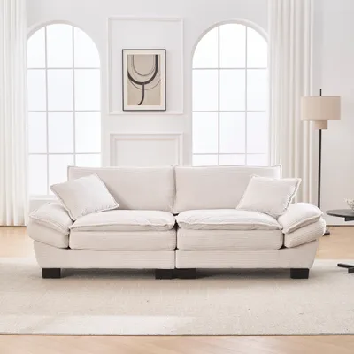 Immagine prodotto di LVHOM divano doppio con cuscini, divano a 2 posti con sedute profonde, divano imbottito poltrona chaise longue lounge sofa, per soggiorno, beige