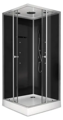 Immagine prodotto di Cabina doccia completa MARWELL Cabina doccia completa Black Square 90 x 90 x 215 cm - Doccia ad angolo con accesso angolare - Cabina doccia con profili in alluminio di alta qualità - Altezza di accesso 15 cm