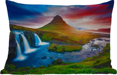 Produktbild von MuchoWow® Outdoor Kissen - Wasserfall - Berg - Moos - Sonnenuntergang - Natur - 50x30 cm - Wetterfest - Lounge Kissen - Sofa kissen - Wohnzimmer Dekoration
