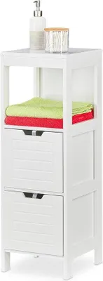 Immagine prodotto di Mobile da bagno alto - Mobile da bagno indipendente con 2 scomparti - 1 ripiano - 90 x 30 x 30 cm - Mobile da bagno bianco