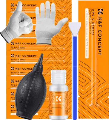 Produktbild von K&F Sensor Reinigungs-SET APS-C 10x 16mm Swabs + Handschuhe + Blasebalg + 20ml Reiniger KF
