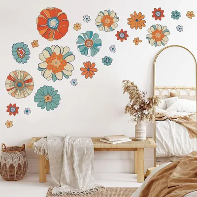 Imagen del producto de Solidchoice - Adhesivos de pared con motivos florales boho retro para decoración